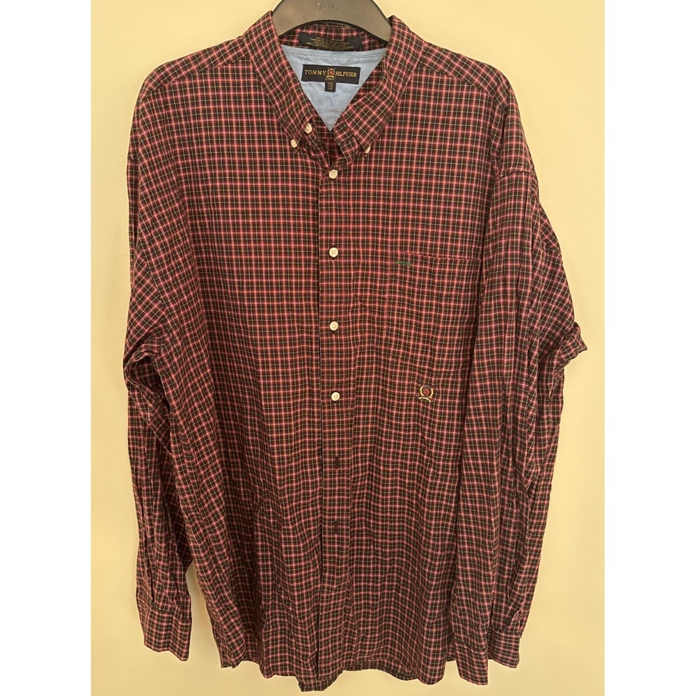 Tommy Hilfiger Mens Red & Blue Plaid Button Down Shirt Long Sleeve XXL